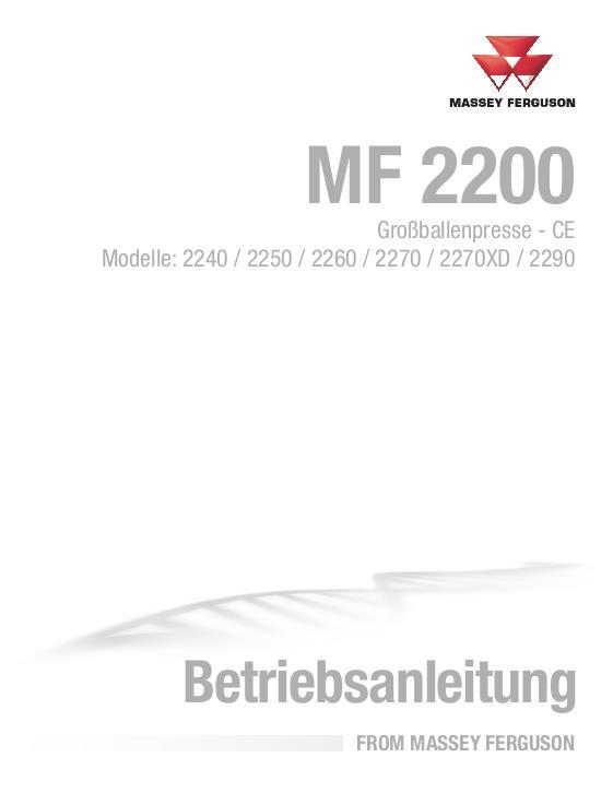 AGCO 2240 2250 2260 2270 2270XD 2290 Baler (CE) Operator Manual ACX3503640 German