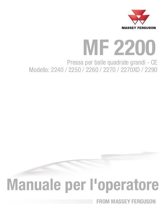 AGCO 2240 2250 2260 2270 2270XD 2290 Baler (CE) Operator Manual ACX3503660 Italian