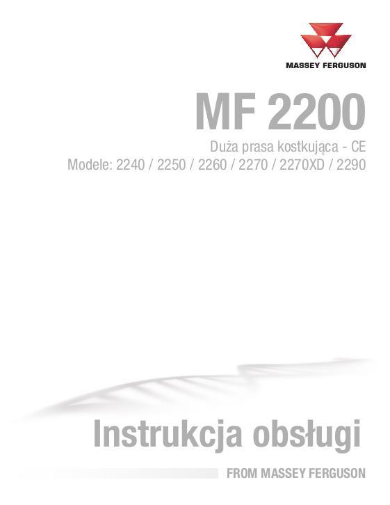AGCO 2240 2250 2260 2270 2270XD 2290 Baler (CE) Operator Manual ACX3503670 Polish
