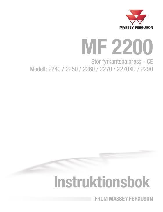 AGCO 2240 2250 2260 2270 2270XD 2290 Baler (CE) Operator Manual ACX3503690 Swedish