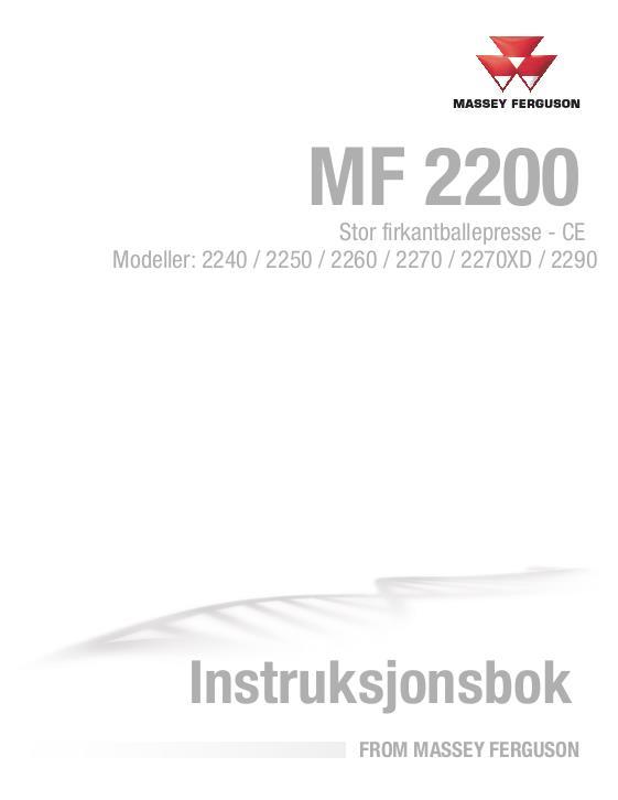 AGCO 2240 2250 2260 2270 2270XD 2290 Baler (CE) Operator Manual ACX3503760 Norwegian