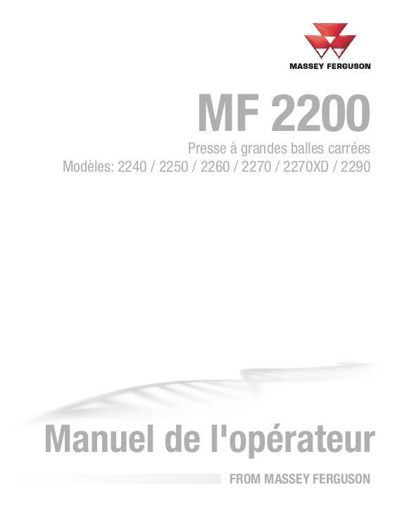 AGCO 2240 2250 2260 2270 2270XD 2290 Baler (non CE) Operator Manual ACX3503580 French
