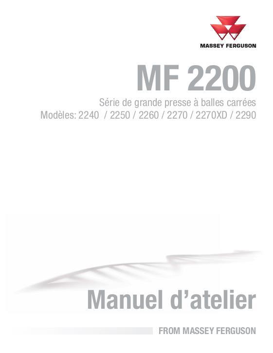 AGCO 2240 2250 2260 2270 2270XD 2290 Baler (packet) Service Manual 4283538M5 French