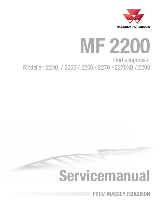 AGCO 2240 2250 2260 2270 2270XD 2290 Baler (packet) Service Manual 4283540M5 Danish