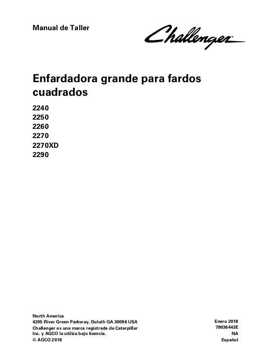 AGCO 2240 2250 2260 2270 2270XD 2290 Baler (packet) Service Manual 79036443E Spanish