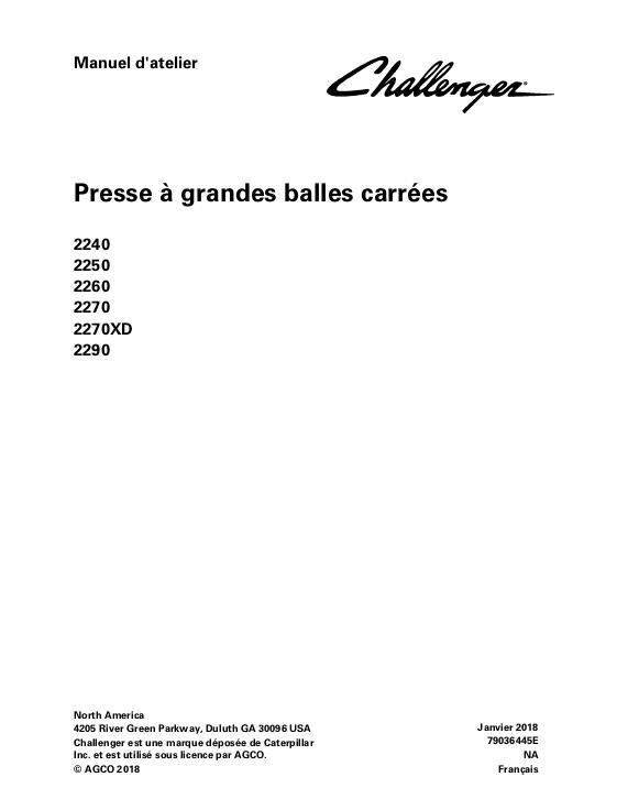 AGCO 2240 2250 2260 2270 2270XD 2290 Baler (packet) Service Manual 79036445E French