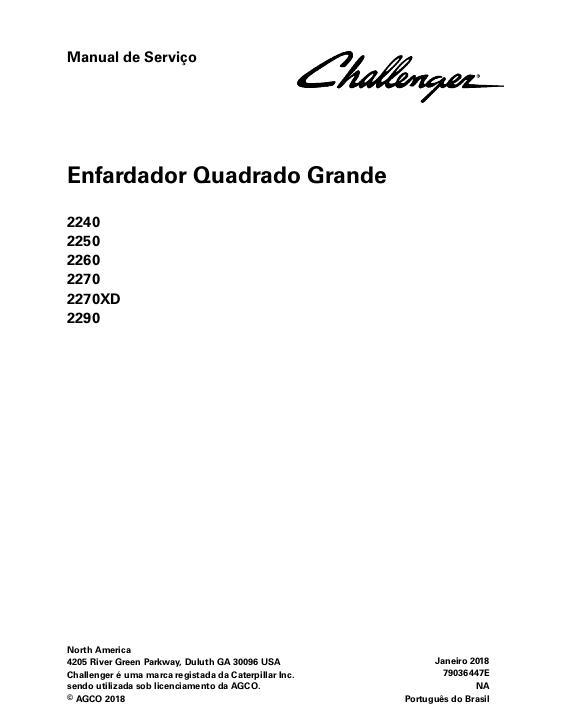AGCO 2240 2250 2260 2270 2270XD 2290 Large Baler (packet) Service Manual 79036447E Portuguese