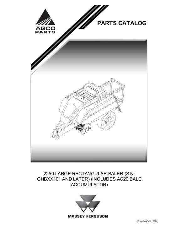AGCO 2250 Baler (eff sn GHBxx101, includes AC20 accumulator) Parts Book 652046NAF English
