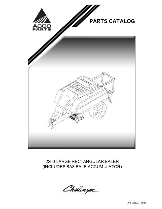 AGCO 2250 Baler (includes BA3 bale Accumulator) Parts Book 79035930B English