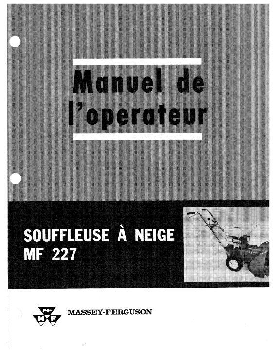 AGCO 227 Snow Blower (walk behind) Operator Manual 1448155F1 French