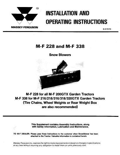 AGCO 228 338 Snow Blower (attachment) Operator Manual 1449654M1 English