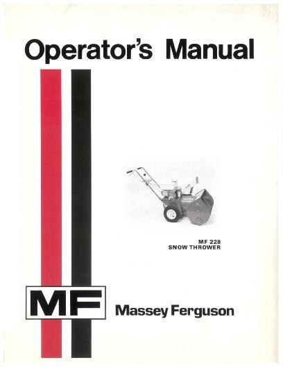 AGCO 228 Snow Blower (walk behind) Operator Manual 1448247M2 English