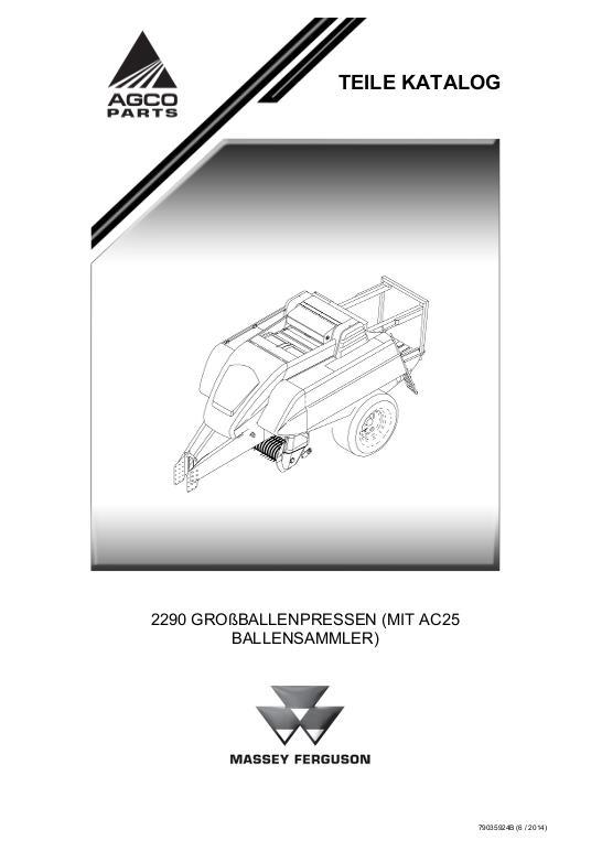 AGCO 2290 LARGE RECTANGULAR BALER (INCLUDES AC25 BALE ACCUMULATOR) Parts Book 79035924B German