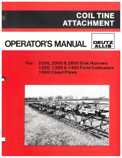 AGCO 23-25-2600 Harrow 12-13-1400 Cultivator 1600 Plow (coil tine) Operator Manual 71509020 English