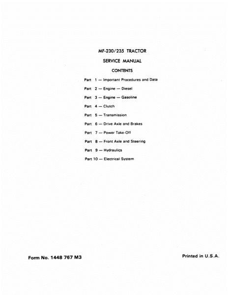 AGCO 230 235 Tractor (packet) Service Manual 1448767M3 English