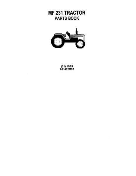 AGCO 231 Tractor Parts Book 651602M95 Multiple