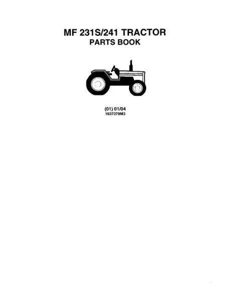 AGCO 231S 241 Tractor Parts Book 1637379M3 Multiple
