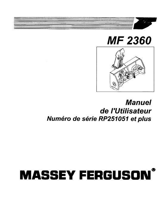 AGCO 2360 Snow Blower (requires subframe) Operator Manual 4263561M1 French