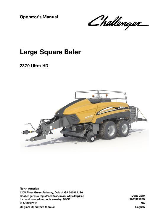 AGCO 2370 Large Baler (Ultra HD high density, non CE) Operator Manual 700742102D English