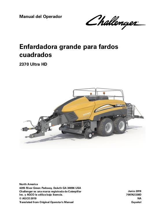 AGCO 2370 Ultra HD Baler (ultra high density) Operator Manual 700742338D Spanish