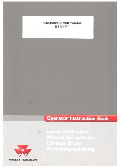 AGCO 240 243 253 263 Tractor (eff sn B27001, 1993) Operator Manual 1856784M7 English
