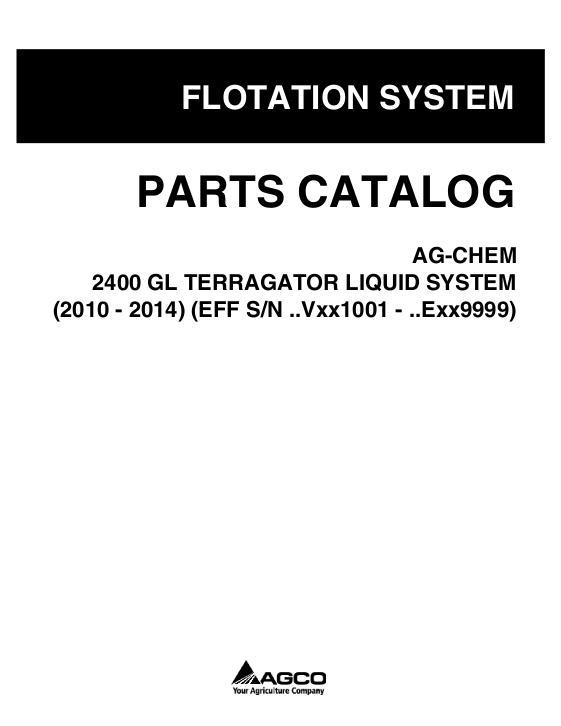 AGCO 2400 Gallon TerraGator (liquid system, eff sn Vxxx1001, 2010) Parts Book 530508D1F English