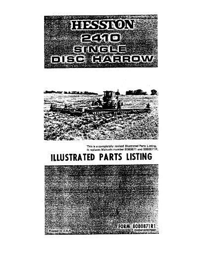 AGCO 2410 Disc Harrow (single, eff sn 0101-0900) Parts Book 8080871R1 English