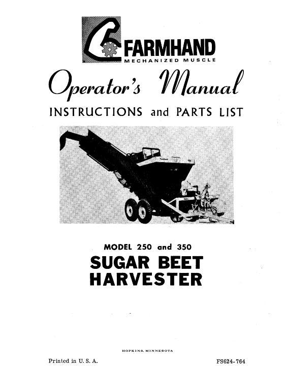 AGCO 250 350 Beet Harvester (1964) Operator Manual FS624764 English