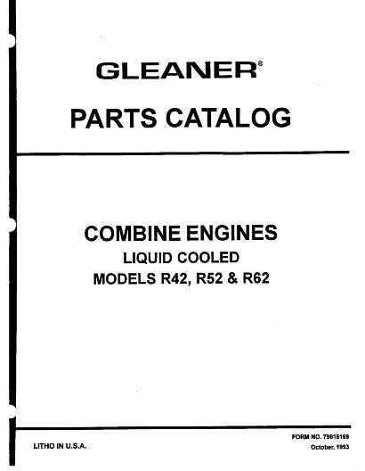 AGCO 2500 2600 R42 R52 R62 Engine (liquid cooled) Parts Book 79016169 English