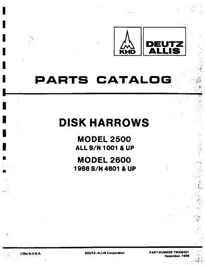 AGCO 2500 Disc (all) 2600 Disc (s n 4575 and up) Parts Book 79008401 English