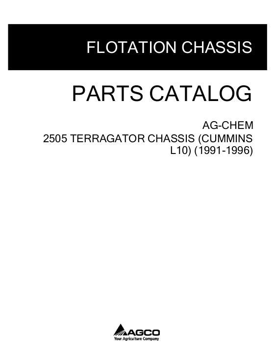 AGCO 2505 TerraGator (chassis, Cummins L10, 1991-96) Parts Book AG051389D English