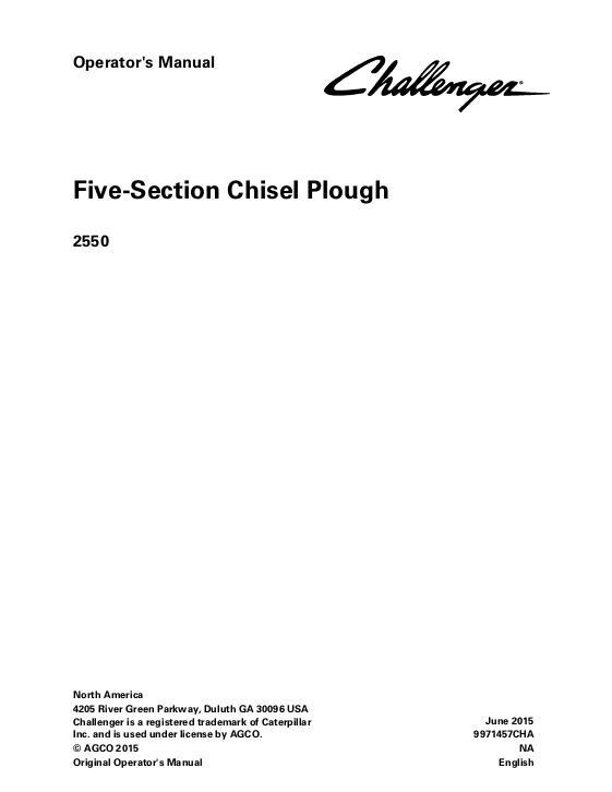 AGCO 2550 Chisel Plow (five section) Operator Manual 9971457CHA English