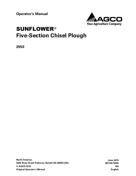 AGCO 2550 Chisel Plow (five section) Operator Manual 9971457SNA English