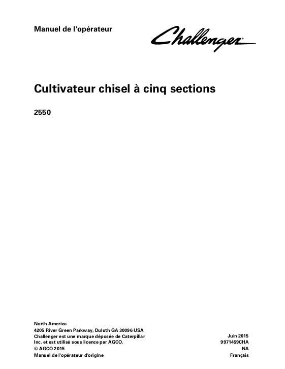 AGCO 2550 Chisel Plow (five section) Operator Manual 9971459CHA French