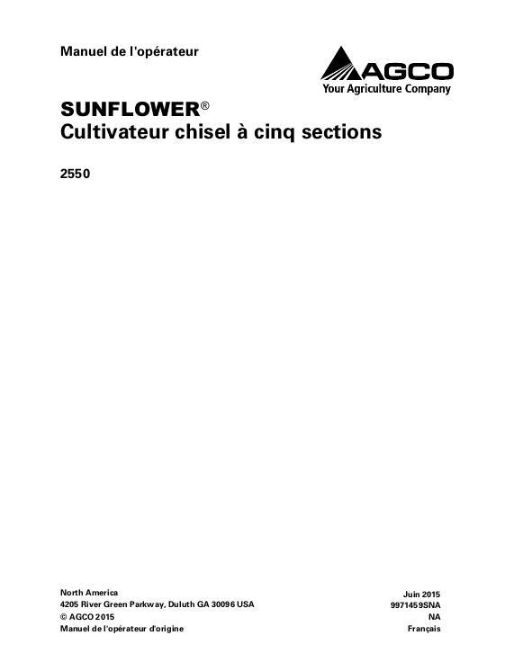AGCO 2550 Chisel Plow (five section) Operator Manual 9971459SNA French