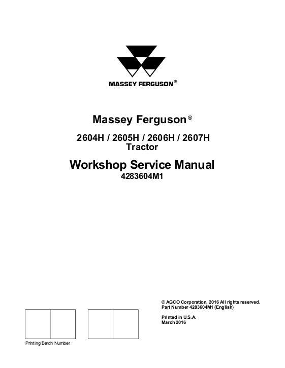 AGCO 2604H 2605H 2606H 2607H Tractor (packet) Service Manual 4283604M1 English