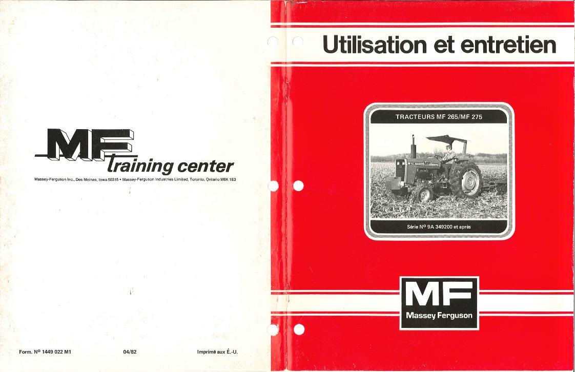 AGCO 265 275 Tractor (eff sn 9A349200) Operator Manual 1449022F1 French