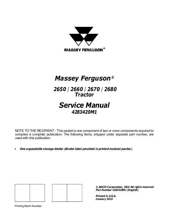 AGCO 2650HD 2660HD 2670HD 2680HD Tractor (packet) Service Manual 4283420M1 English