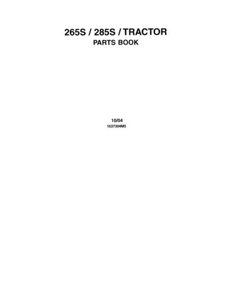 AGCO 265S 285S Tractor Parts Book 1637304M5 Multiple