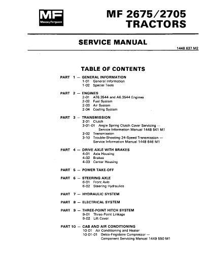AGCO 2675 2705 Tractor (packet) Service Manual 1448637M2 English