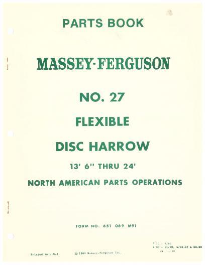 AGCO 27 Disc Harrow (flexible) Parts Book 651069M91 English
