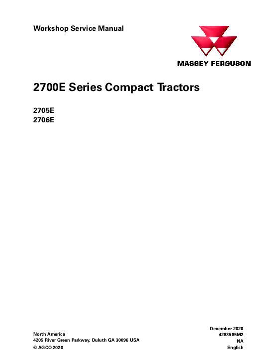 AGCO 2705E 2706E Utility Tractor (packet) Service Manual 4283585M2 English