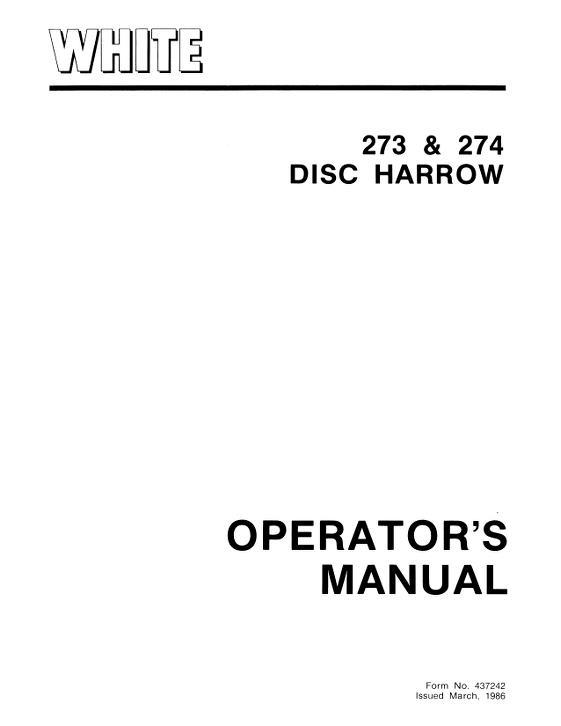 AGCO 273 274 Disc Harrow Operator Manual W437242 English