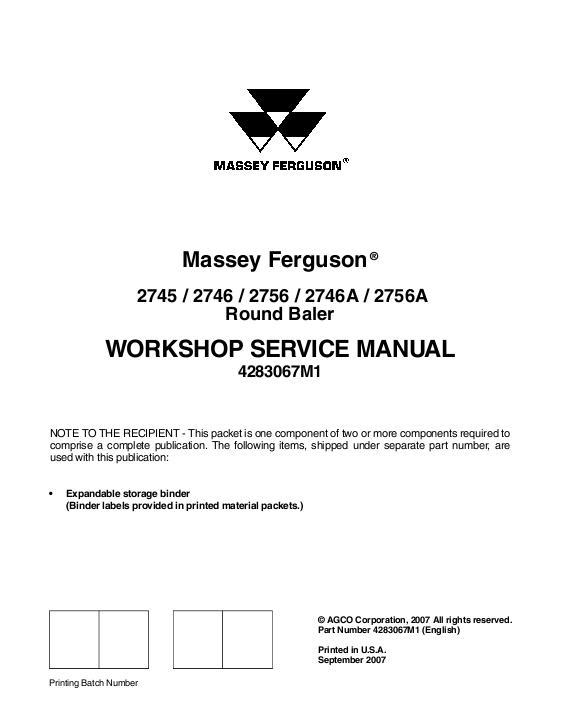 AGCO 2745 2746 2746A 2756 2756A Round Baler (packet) Service Manual 4283067M1 English