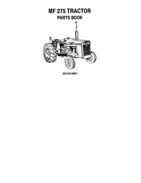 AGCO 275 Tractor (eff sn 9A349200) Parts Book 651451M91 English