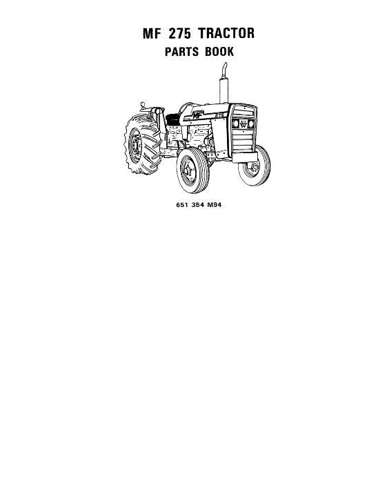 AGCO 275 Tractor (prior sn 9A349200 Parts Book 651354M94 English