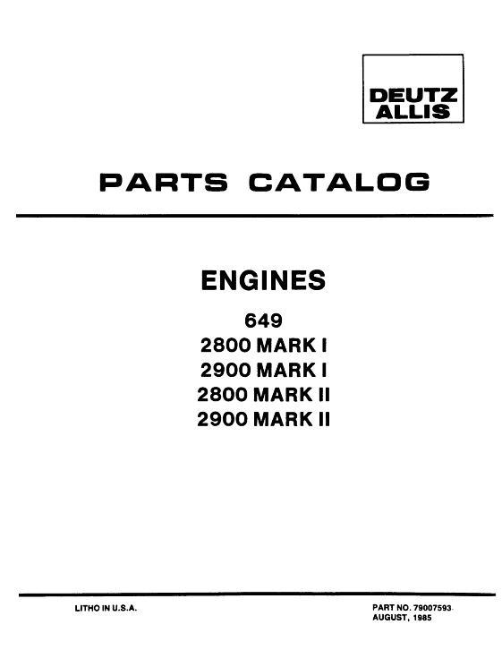 AGCO 2800 2900 649 Engine (Mark 1 & 2) Parts Book 79007593 English