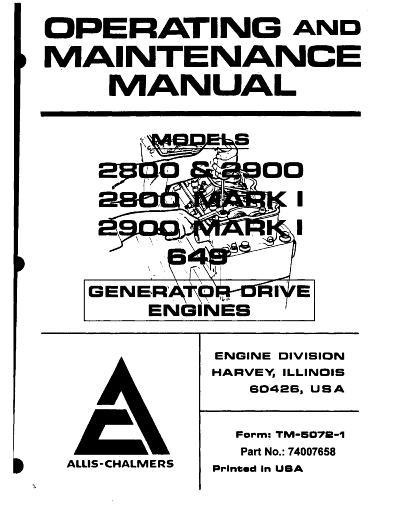 AGCO 2800 2900 649 Engine (Mark 1 & 2, generator drive) Operator Manual 74007658 English