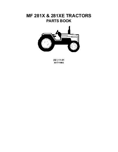 AGCO 281X 281XE Tractor Parts Book 651711M92 English