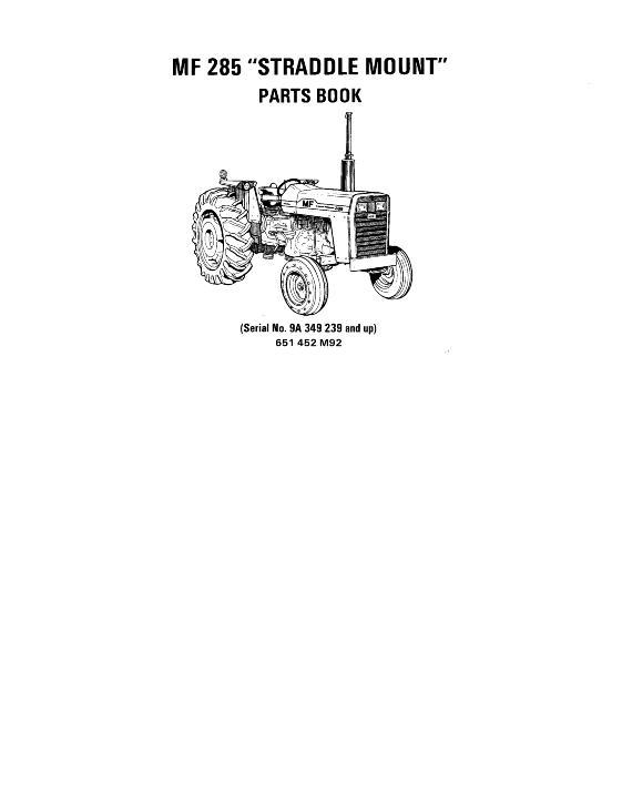 AGCO 285 Tractor (eff sn 9A349239) Parts Book 651452M92 English